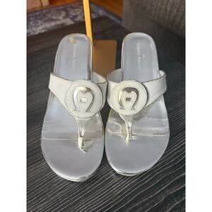Etienne Aigner Cobb White and Silver  Thong Sandal Sz. 6.5